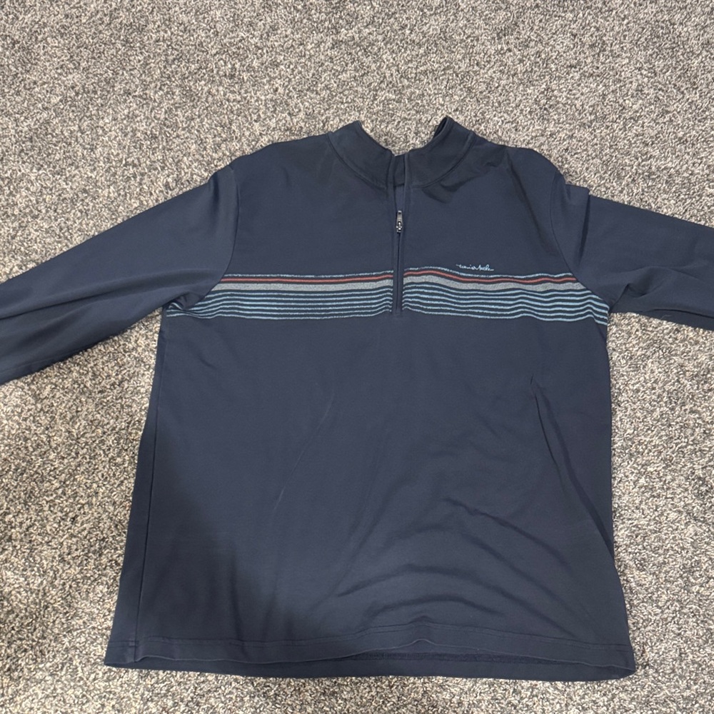 Travis Mathew Navy Half-Zip Pullover with Stripes